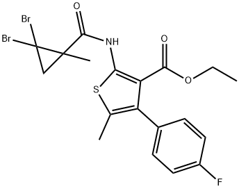 ethyl 2-{[(2,2-dibromo-1-methylcyclopropyl)carbonyl]amino}-4-(4-fluorophenyl)-5-methyl-3-thiophenecarboxylate Struktur