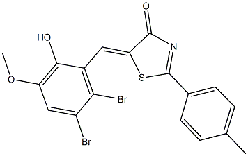 5-(2,3-dibromo-6-hydroxy-5-methoxybenzylidene)-2-(4-methylphenyl)-1,3-thiazol-4(5H)-one Struktur