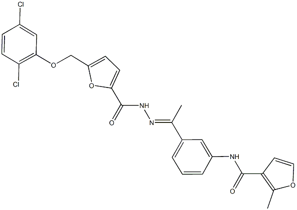 N-[3-(N-{5-[(2,5-dichlorophenoxy)methyl]-2-furoyl}ethanehydrazonoyl)phenyl]-2-methyl-3-furamide Struktur