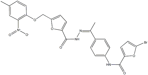 5-bromo-N-(4-{N-[5-({2-nitro-4-methylphenoxy}methyl)-2-furoyl]ethanehydrazonoyl}phenyl)-2-furamide Struktur