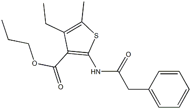 propyl 4-ethyl-5-methyl-2-[(phenylacetyl)amino]thiophene-3-carboxylate Struktur