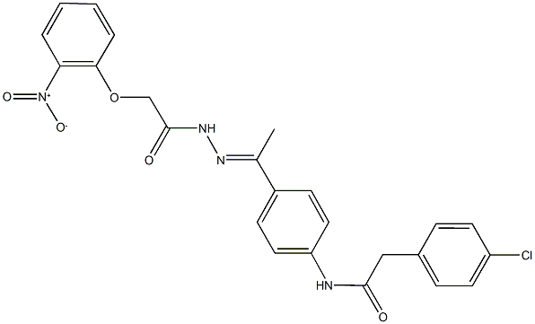 2-(4-chlorophenyl)-N-{4-[N-({2-nitrophenoxy}acetyl)ethanehydrazonoyl]phenyl}acetamide Struktur