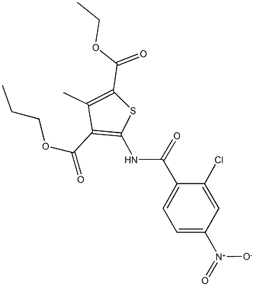 2-ethyl 4-propyl 5-({2-chloro-4-nitrobenzoyl}amino)-3-methyl-2,4-thiophenedicarboxylate Struktur