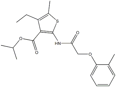 isopropyl 4-ethyl-5-methyl-2-{[(2-methylphenoxy)acetyl]amino}-3-thiophenecarboxylate Struktur