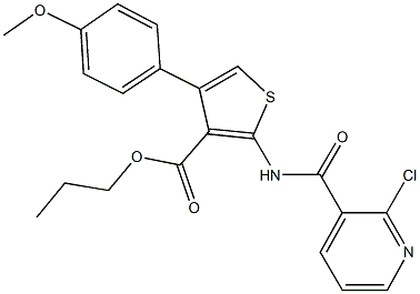 propyl 2-{[(2-chloro-3-pyridinyl)carbonyl]amino}-4-(4-methoxyphenyl)-3-thiophenecarboxylate Struktur