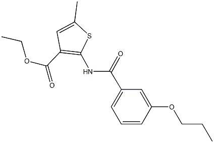 ethyl 5-methyl-2-[(3-propoxybenzoyl)amino]thiophene-3-carboxylate Struktur