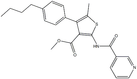 methyl 4-(4-butylphenyl)-5-methyl-2-[(3-pyridinylcarbonyl)amino]-3-thiophenecarboxylate Struktur