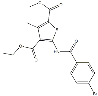 4-ethyl 2-methyl 5-[(4-bromobenzoyl)amino]-3-methyl-2,4-thiophenedicarboxylate Struktur