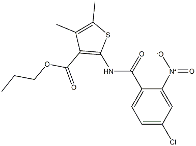 propyl 2-({4-chloro-2-nitrobenzoyl}amino)-4,5-dimethylthiophene-3-carboxylate Struktur