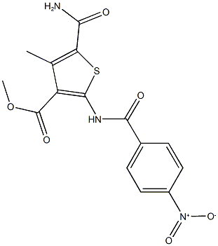 methyl 5-(aminocarbonyl)-2-({4-nitrobenzoyl}amino)-4-methylthiophene-3-carboxylate Struktur