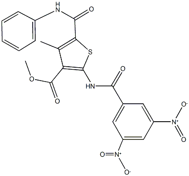 methyl 5-(anilinocarbonyl)-2-({3,5-bisnitrobenzoyl}amino)-4-methylthiophene-3-carboxylate Struktur