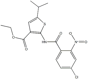 ethyl 2-({4-chloro-2-nitrobenzoyl}amino)-5-isopropylthiophene-3-carboxylate Struktur