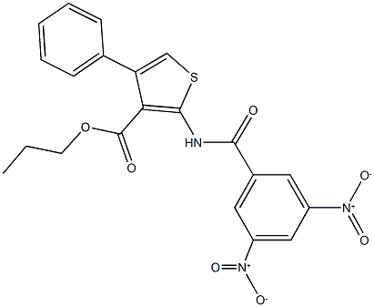 propyl 2-({3,5-bisnitrobenzoyl}amino)-4-phenylthiophene-3-carboxylate Struktur