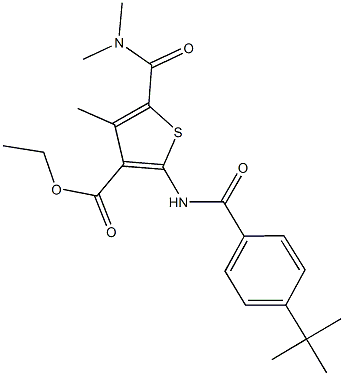 ethyl 2-[(4-tert-butylbenzoyl)amino]-5-[(dimethylamino)carbonyl]-4-methyl-3-thiophenecarboxylate Struktur