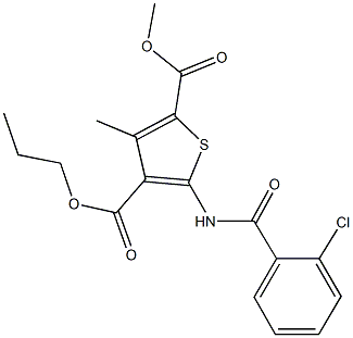 2-methyl 4-propyl 5-[(2-chlorobenzoyl)amino]-3-methyl-2,4-thiophenedicarboxylate Struktur