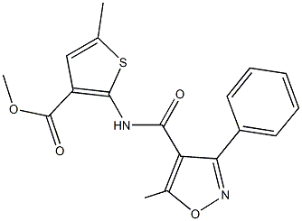 methyl 5-methyl-2-{[(5-methyl-3-phenylisoxazol-4-yl)carbonyl]amino}thiophene-3-carboxylate Struktur