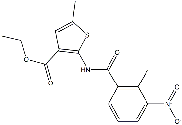 ethyl 2-({3-nitro-2-methylbenzoyl}amino)-5-methylthiophene-3-carboxylate Struktur