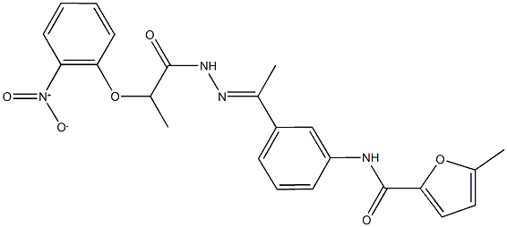 N-{3-[N-(2-{2-nitrophenoxy}propanoyl)ethanehydrazonoyl]phenyl}-5-methyl-2-furamide Struktur