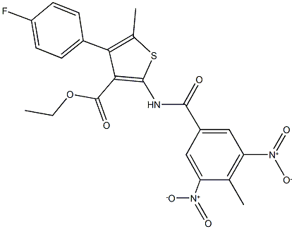 ethyl 2-({3,5-bisnitro-4-methylbenzoyl}amino)-4-(4-fluorophenyl)-5-methylthiophene-3-carboxylate Struktur