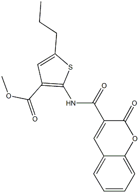 methyl 2-{[(2-oxo-2H-chromen-3-yl)carbonyl]amino}-5-propyl-3-thiophenecarboxylate Struktur