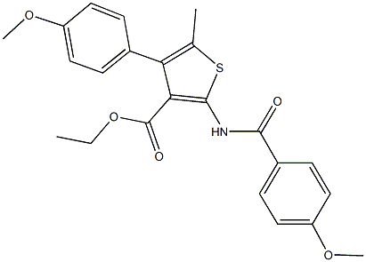 ethyl 2-[(4-methoxybenzoyl)amino]-4-(4-methoxyphenyl)-5-methyl-3-thiophenecarboxylate Struktur