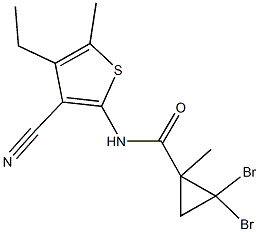 2,2-dibromo-N-(3-cyano-4-ethyl-5-methyl-2-thienyl)-1-methylcyclopropanecarboxamide Struktur