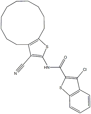 3-chloro-N-(3-cyano-4,5,6,7,8,9,10,11,12,13-decahydrocyclododeca[b]thien-2-yl)-1-benzothiophene-2-carboxamide Struktur