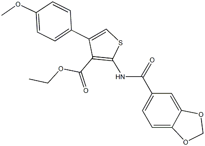 ethyl 2-[(1,3-benzodioxol-5-ylcarbonyl)amino]-4-(4-methoxyphenyl)-3-thiophenecarboxylate Struktur