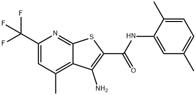 3-amino-N-(2,5-dimethylphenyl)-4-methyl-6-(trifluoromethyl)thieno[2,3-b]pyridine-2-carboxamide Struktur