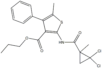 propyl 2-{[(2,2-dichloro-1-methylcyclopropyl)carbonyl]amino}-5-methyl-4-phenyl-3-thiophenecarboxylate Struktur