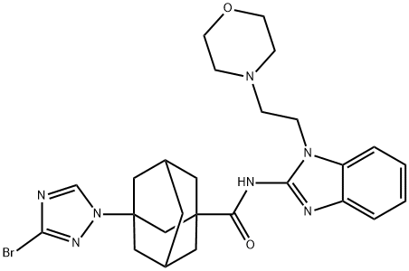 3-(3-bromo-1H-1,2,4-triazol-1-yl)-N-{1-[2-(4-morpholinyl)ethyl]-1H-benzimidazol-2-yl}-1-adamantanecarboxamide Struktur