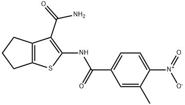 2-({4-nitro-3-methylbenzoyl}amino)-5,6-dihydro-4H-cyclopenta[b]thiophene-3-carboxamide Struktur