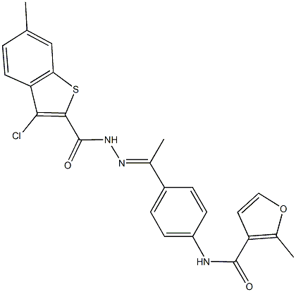 N-(4-{N-[(3-chloro-6-methyl-1-benzothien-2-yl)carbonyl]ethanehydrazonoyl}phenyl)-2-methyl-3-furamide Struktur