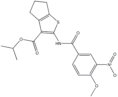 isopropyl 2-({3-nitro-4-methoxybenzoyl}amino)-5,6-dihydro-4H-cyclopenta[b]thiophene-3-carboxylate Struktur