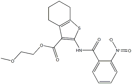 2-methoxyethyl 2-({2-nitrobenzoyl}amino)-4,5,6,7-tetrahydro-1-benzothiophene-3-carboxylate Struktur