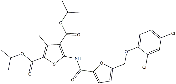 diisopropyl 5-({5-[(2,4-dichlorophenoxy)methyl]-2-furoyl}amino)-3-methyl-2,4-thiophenedicarboxylate Struktur