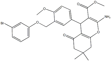 methyl 2-amino-4-{3-[(3-bromophenoxy)methyl]-4-methoxyphenyl}-7,7-dimethyl-5-oxo-5,6,7,8-tetrahydro-4H-chromene-3-carboxylate Struktur