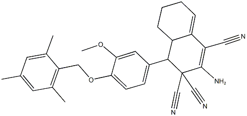 2-amino-4-[4-(mesitylmethoxy)-3-methoxyphenyl]-4a,5,6,7-tetrahydro-1,3,3(4H)-naphthalenetricarbonitrile Struktur