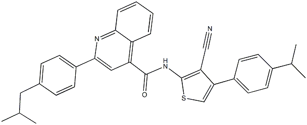 N-[3-cyano-4-(4-isopropylphenyl)-2-thienyl]-2-(4-isobutylphenyl)-4-quinolinecarboxamide Struktur