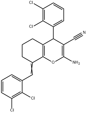 2-amino-8-(2,3-dichlorobenzylidene)-4-(2,3-dichlorophenyl)-5,6,7,8-tetrahydro-4H-chromene-3-carbonitrile Struktur