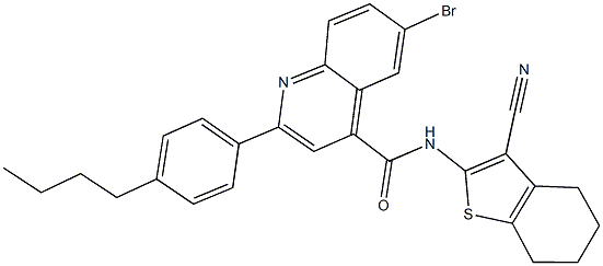 6-bromo-2-(4-butylphenyl)-N-(3-cyano-4,5,6,7-tetrahydro-1-benzothien-2-yl)-4-quinolinecarboxamide Struktur