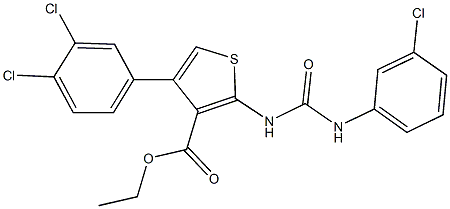 ethyl 2-{[(3-chloroanilino)carbonyl]amino}-4-(3,4-dichlorophenyl)-3-thiophenecarboxylate Struktur