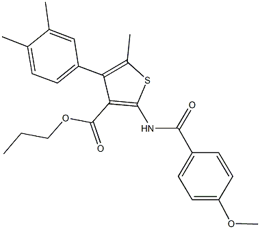 propyl 4-(3,4-dimethylphenyl)-2-[(4-methoxybenzoyl)amino]-5-methyl-3-thiophenecarboxylate Struktur