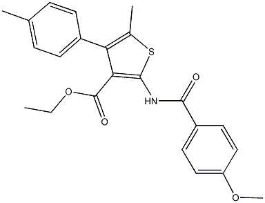 ethyl 2-[(4-methoxybenzoyl)amino]-5-methyl-4-(4-methylphenyl)-3-thiophenecarboxylate Struktur