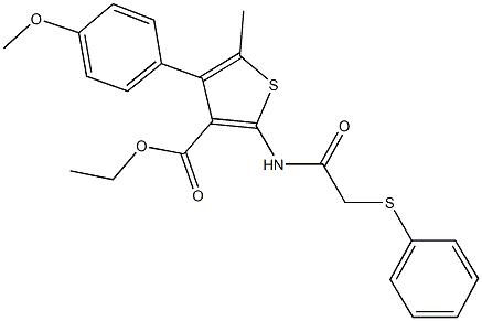 ethyl 4-(4-methoxyphenyl)-5-methyl-2-{[(phenylsulfanyl)acetyl]amino}-3-thiophenecarboxylate Struktur