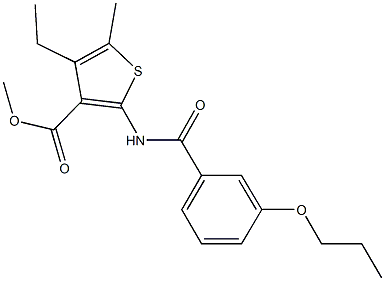 methyl 4-ethyl-5-methyl-2-[(3-propoxybenzoyl)amino]-3-thiophenecarboxylate Struktur