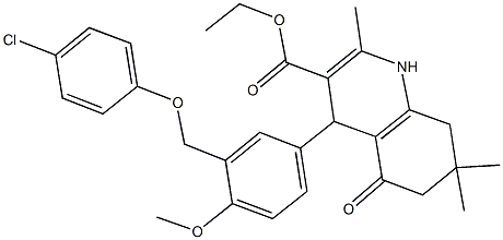 ethyl 4-{3-[(4-chlorophenoxy)methyl]-4-methoxyphenyl}-2,7,7-trimethyl-5-oxo-1,4,5,6,7,8-hexahydro-3-quinolinecarboxylate Struktur