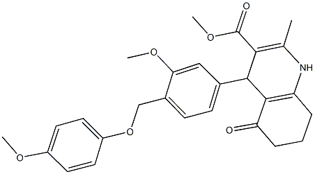 methyl 4-{3-methoxy-4-[(4-methoxyphenoxy)methyl]phenyl}-2-methyl-5-oxo-1,4,5,6,7,8-hexahydro-3-quinolinecarboxylate Struktur