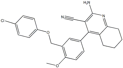 2-amino-4-{3-[(4-chlorophenoxy)methyl]-4-methoxyphenyl}-5,6,7,8-tetrahydro-3-quinolinecarbonitrile Struktur