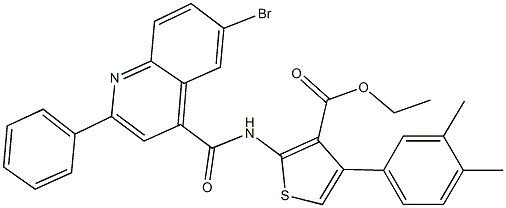 ethyl 2-{[(6-bromo-2-phenyl-4-quinolinyl)carbonyl]amino}-4-(3,4-dimethylphenyl)-3-thiophenecarboxylate Struktur